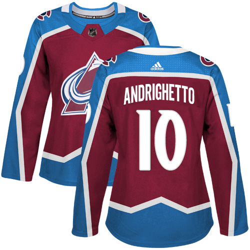 Adidas Avalanche #10 Sven Andrighetto Burgundy Home Authentic Women's Stitched NHL Jersey